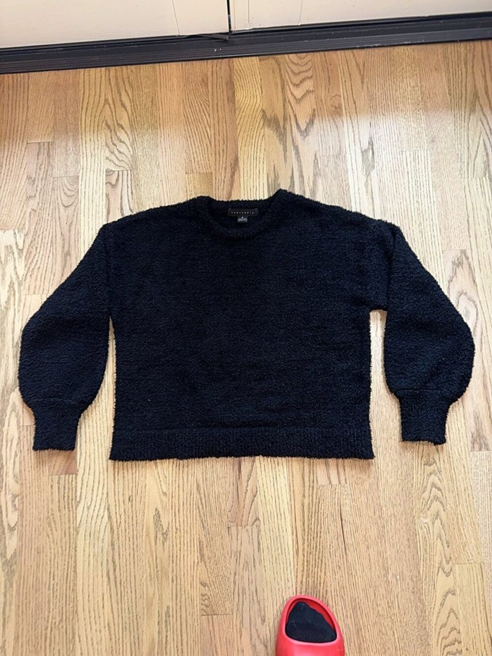 Sanctuary Black Teddy Fuzzy Balloon Sleeve Crewneck Sweater Size M
